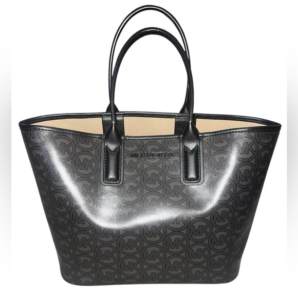 Like New Michael Kors Jodie Small Logo Jacquard Tote Bag Black Gray Neutral - Picture 1 of 12